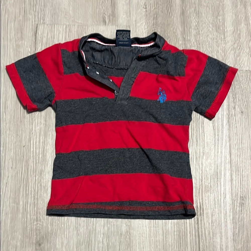 U.S. Polo Assn. Red and Gray Striped Polo Shirt 2T